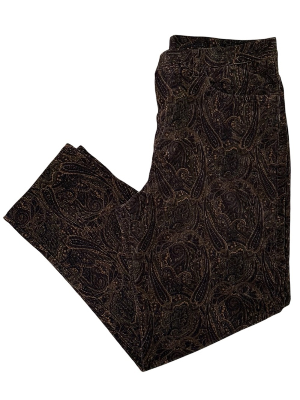 Lauren Ralph Lauren Women’s 16 Brown Paisley Print Cotton Corduroy Dress Pants